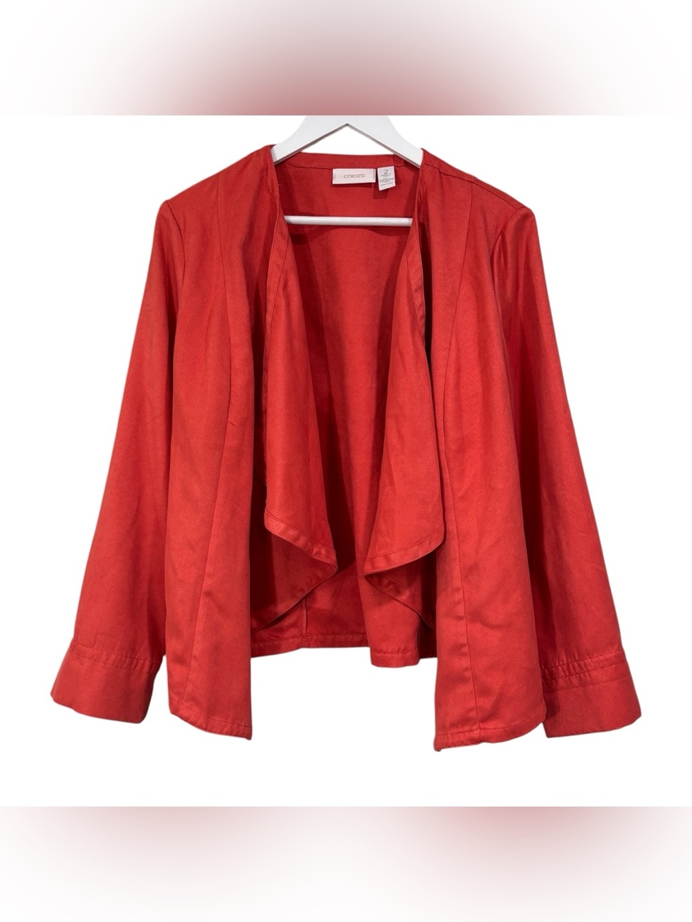 Chico’s Orange Faux Suede Open Waterfall Cardigan Size 2 or US 12/14 Women’s